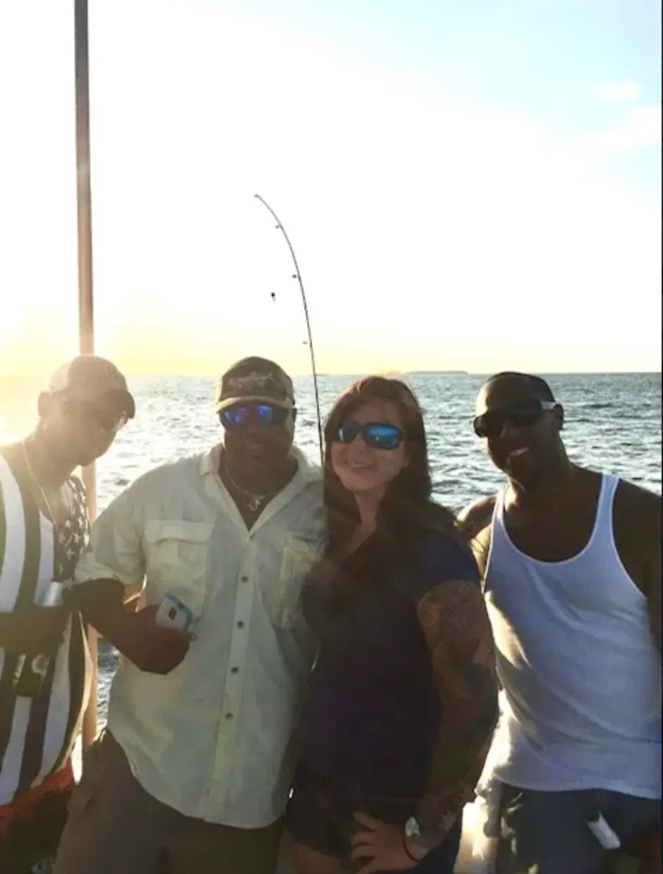 Group of friends enjoying fishing trip on Gulfstream Key West